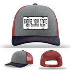 Custom hats with license plate artwork on leather patch