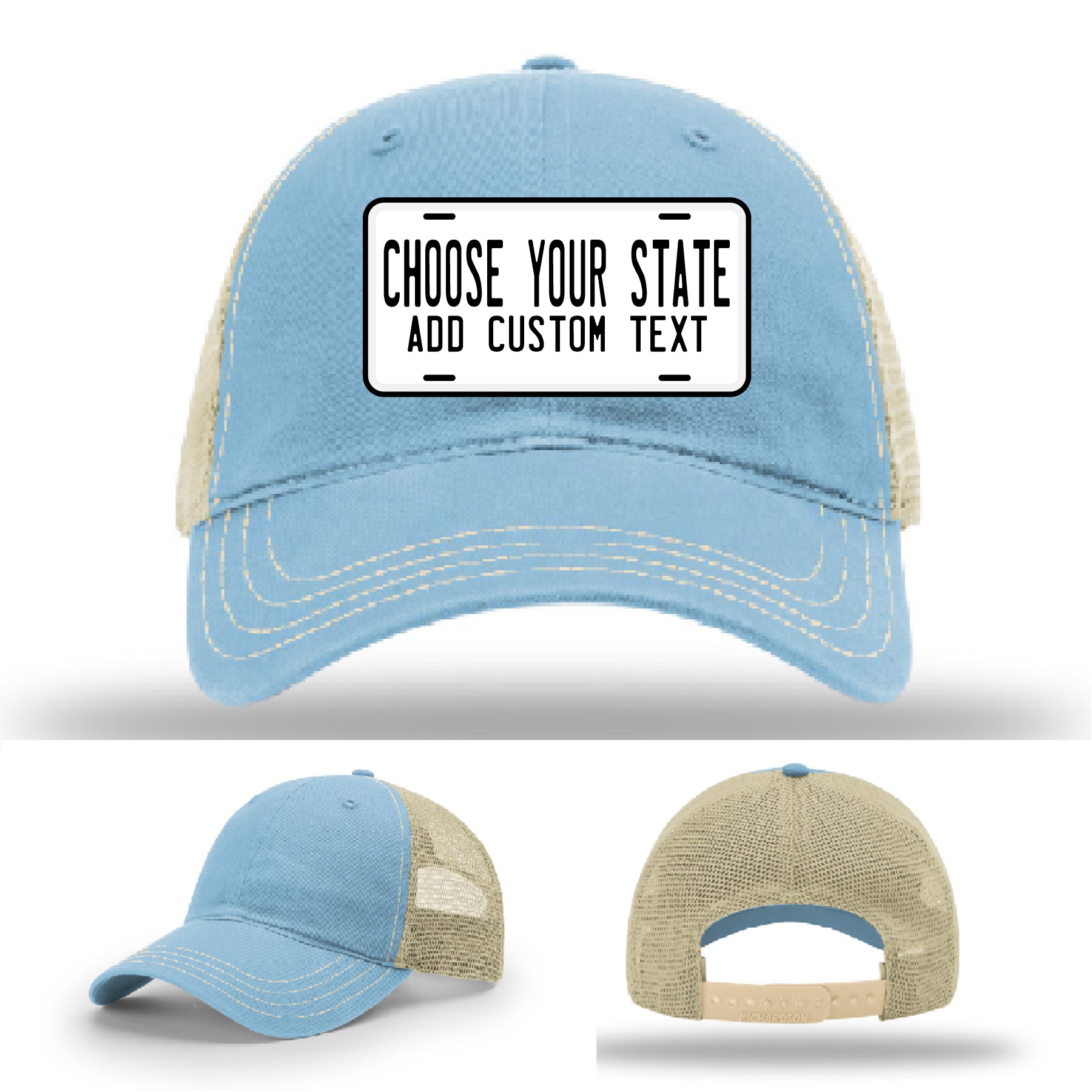 Custom state hats with license plate leather patches