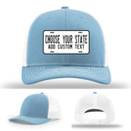 Richardson hats featuring multiple license plate patches