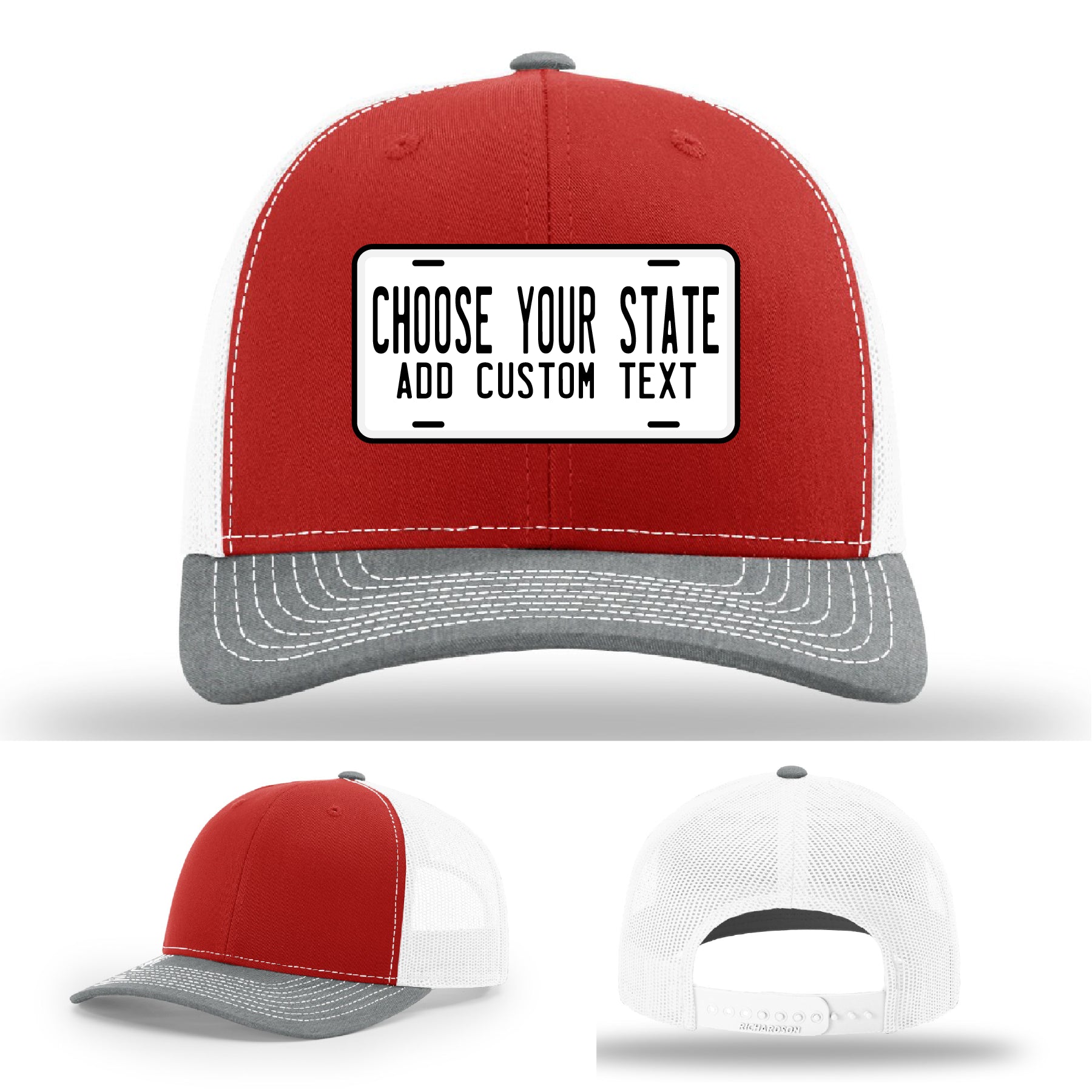 Personalized state pride hats with license plate patches