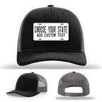 Custom hats with state license plate leather patches and text