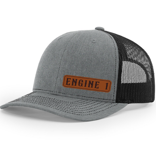 Custom leather patch hat with small offset rectangle patch
