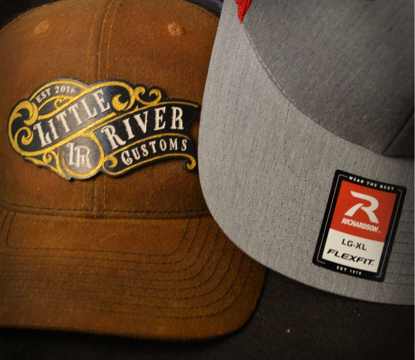 Little River Customs custom leather patch Richardson hats shown as part of brand commitment to quality craftsmanship