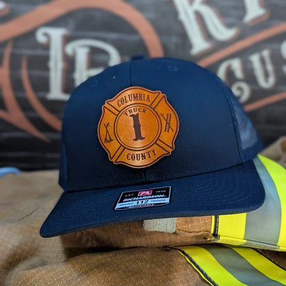 Firefighter hat with Maltese Cross patch
