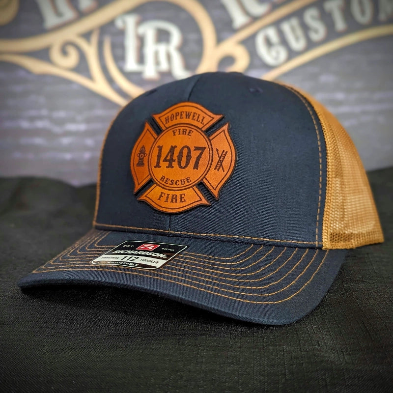 Custom firefighter hat featuring Maltese Cross