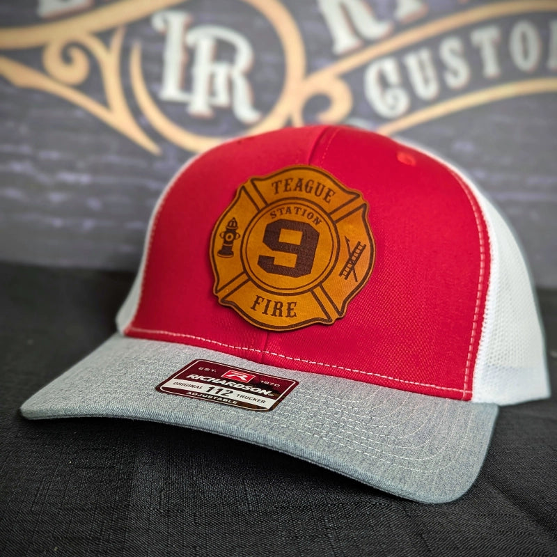 Firefighter hat with leather Maltese Cross