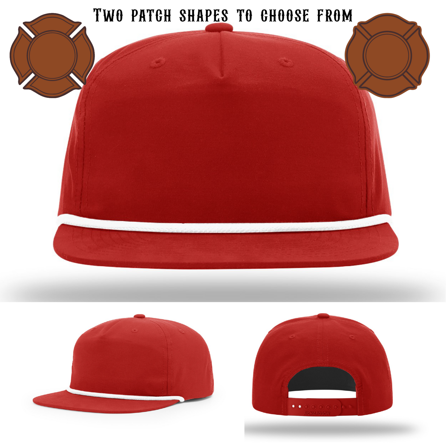 Blank firefighter hat showing two patch customization shapes