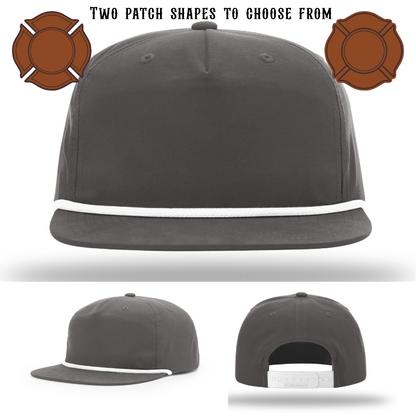 Firefighter hat displayed blank with two patch examples
