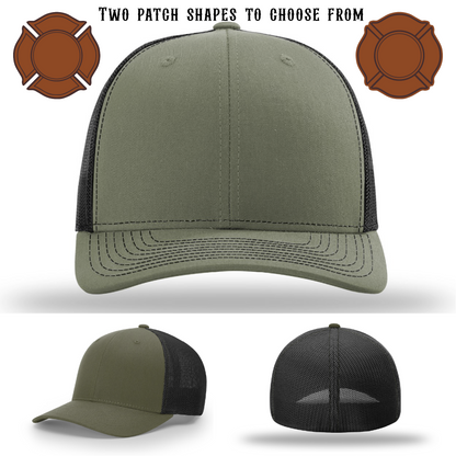 Custom firefighter hat blank showing two patch shapes