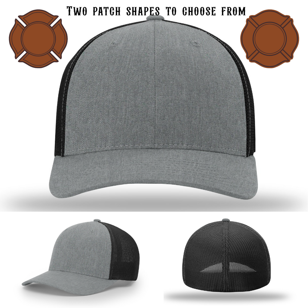 Blank firefighter hat featuring two customizable patches