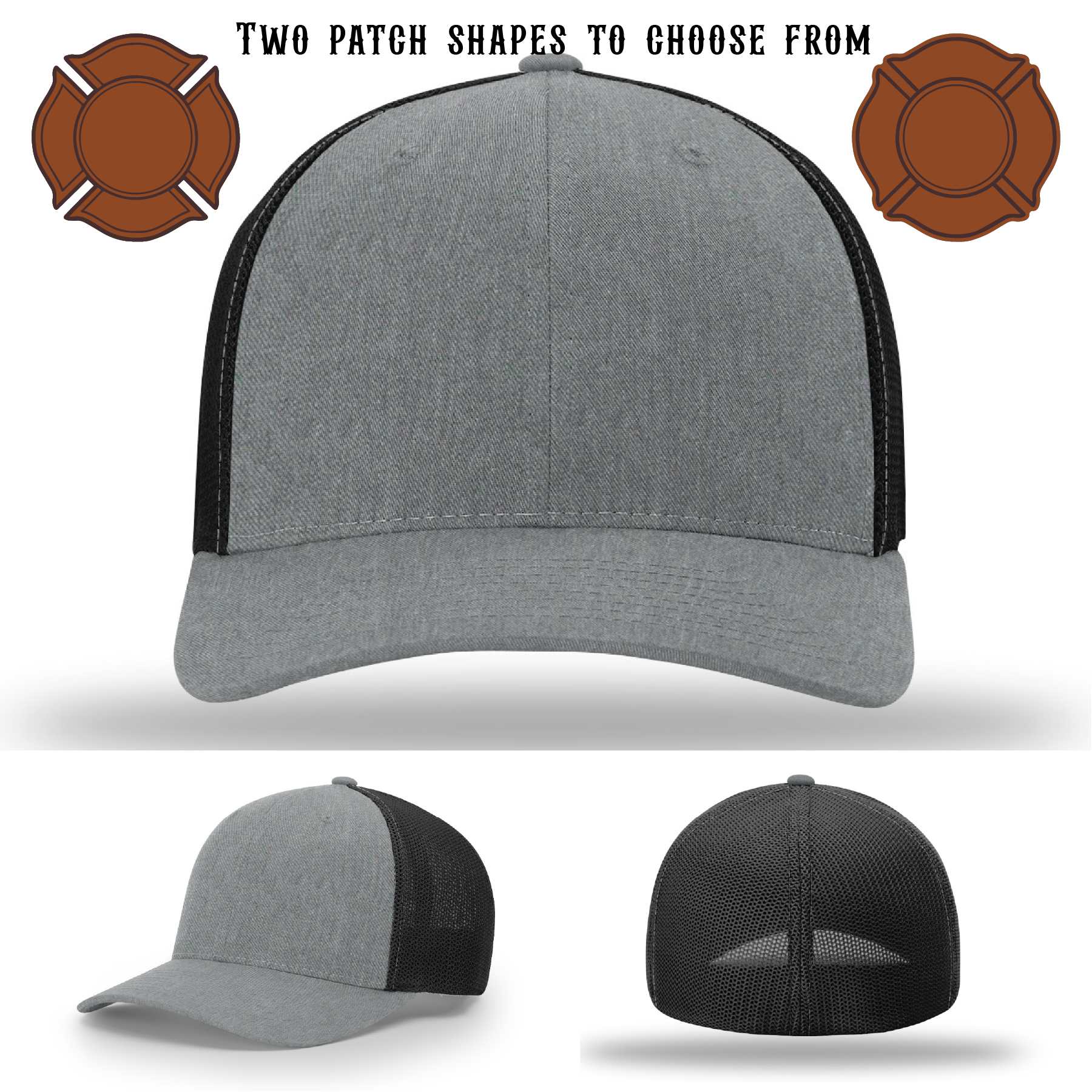 Blank firefighter hat featuring two customizable patches