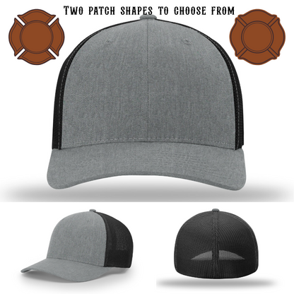 Blank firefighter hat featuring two customizable patches