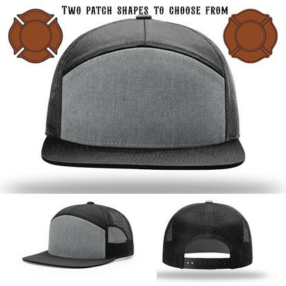 Custom firefighter hat blank with two patch choices shown