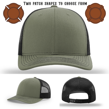 Blank firefighter hat with two example patch placements