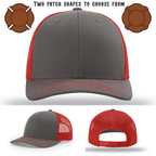 Blank firefighter hat displayed with two patch variations