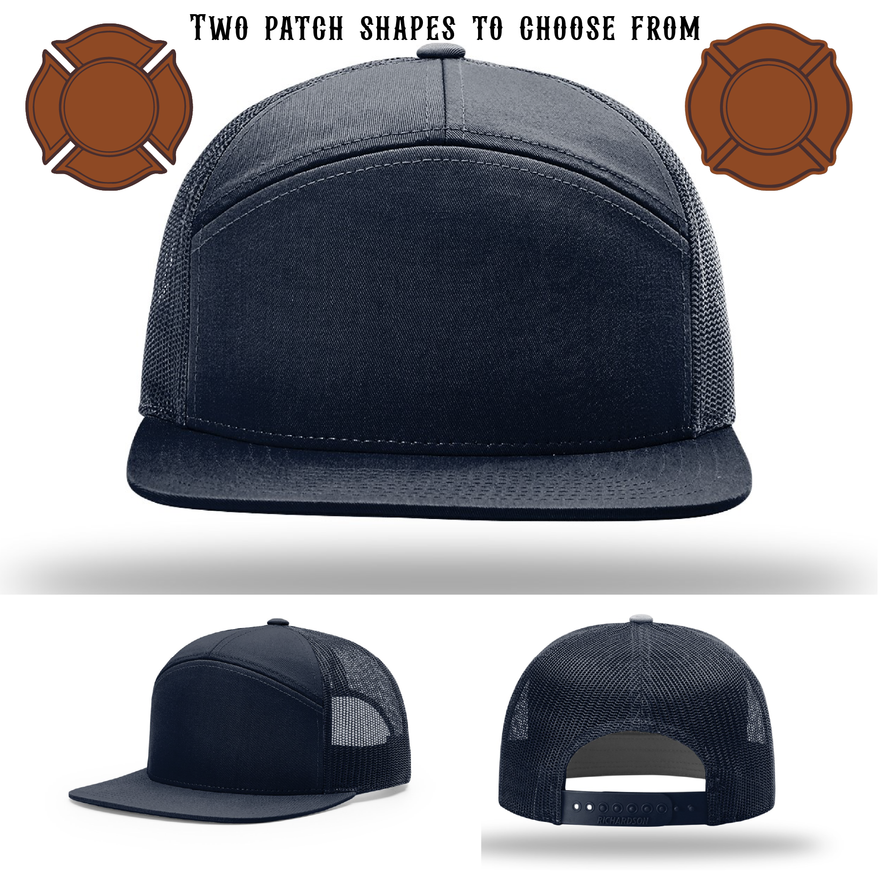 Blank firefighter hat featuring two leather patch shapes