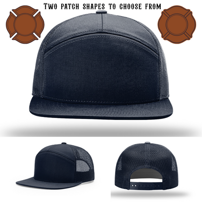 Blank firefighter hat featuring two leather patch shapes