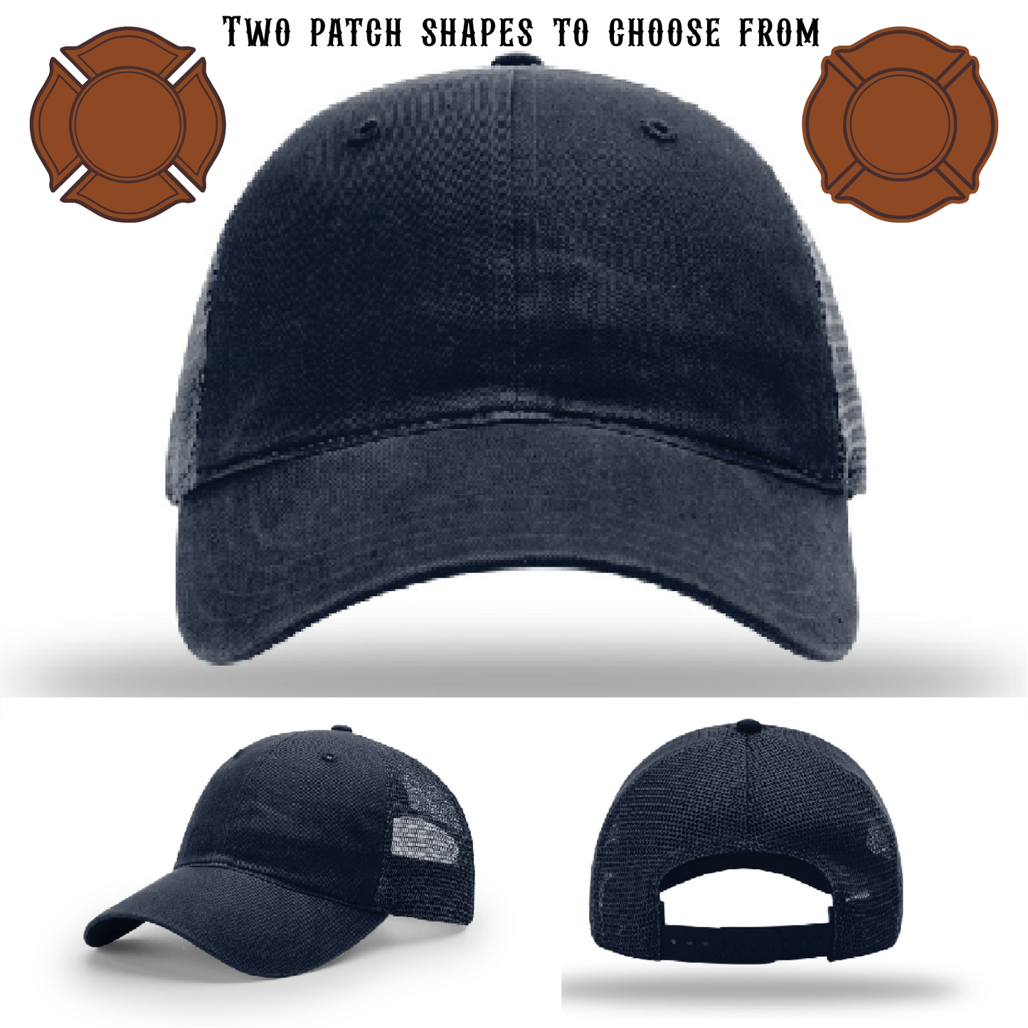 Custom firefighter hat blank with two patch customization shapes