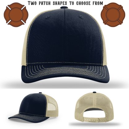 Firefighter hat blank design showing two patch examples