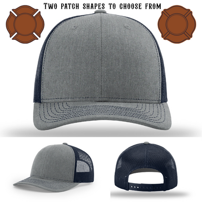 Blank firefighter hat prepared with two patch options