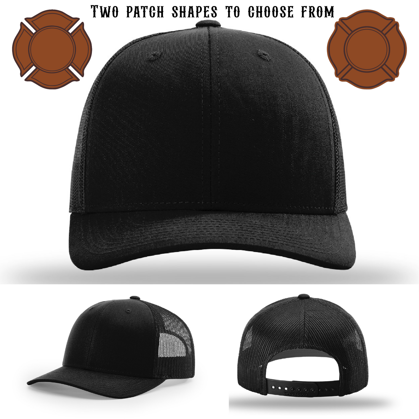 Blank firefighter hat prepared with two patch style choices