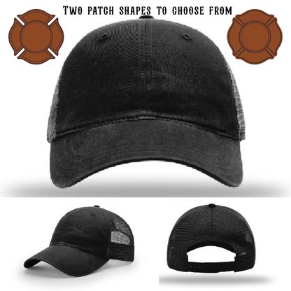 Firefighter hat blank base with two example patch designs