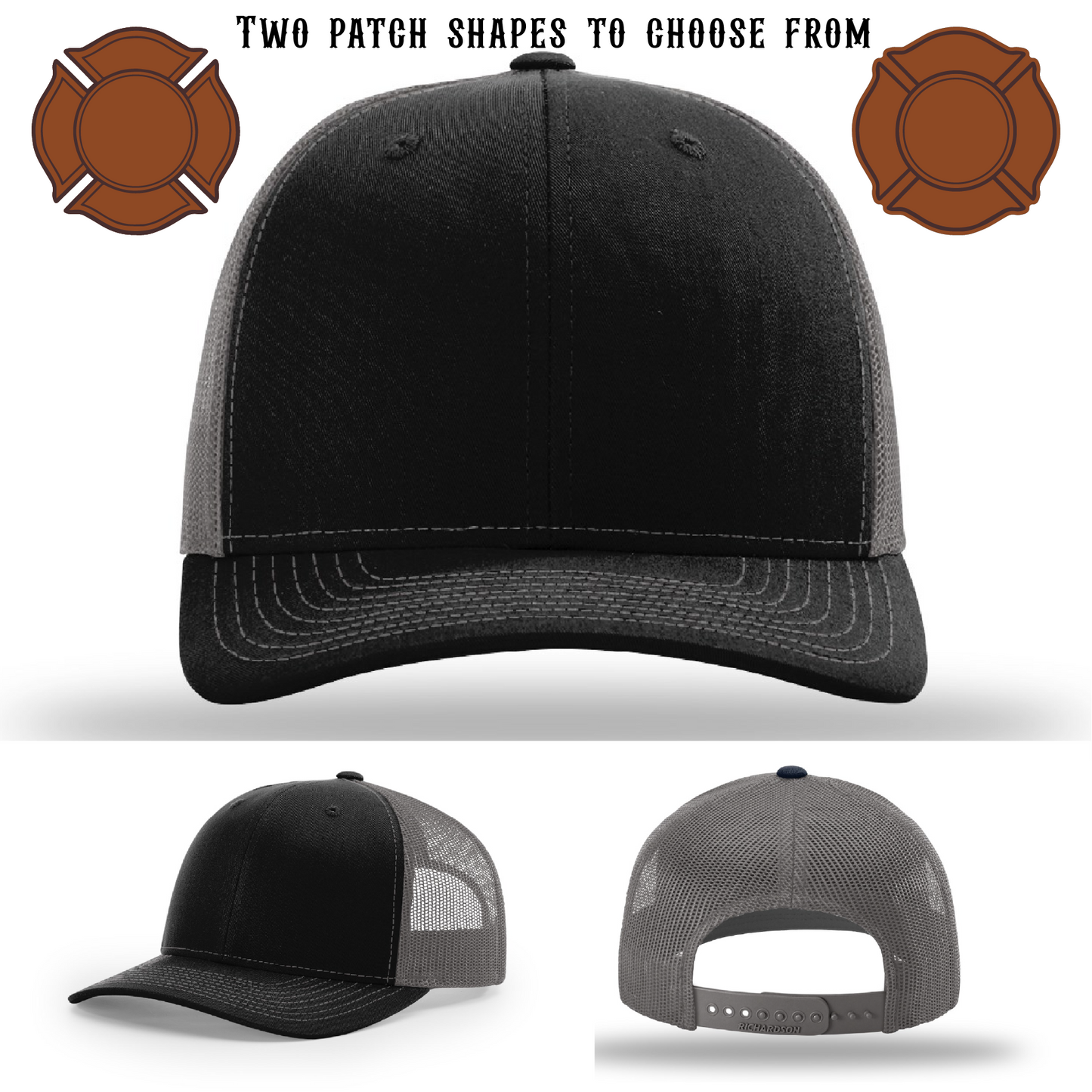 Blank firefighter hat featuring two patch shape layouts