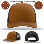 Custom firefighter hat with two leather patch examples