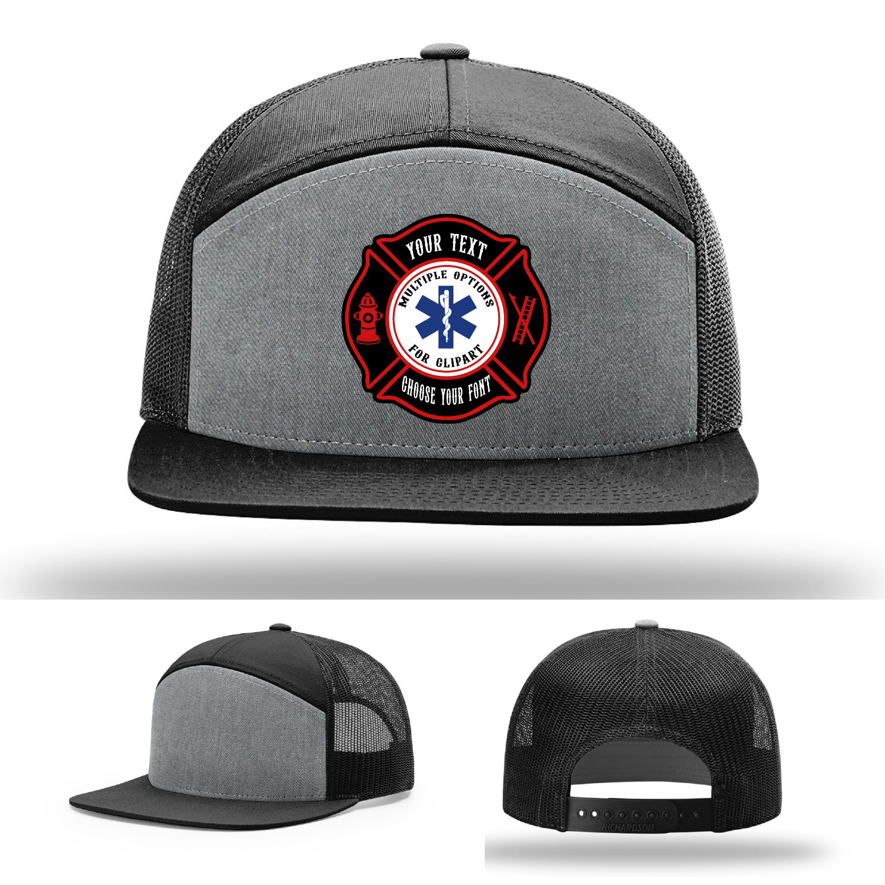 Firefighter hat with Maltese Cross patch sample shown