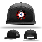 Custom firefighter hat showing Maltese Cross patch sample