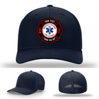 Firefighter hat with one Maltese Cross patch example
