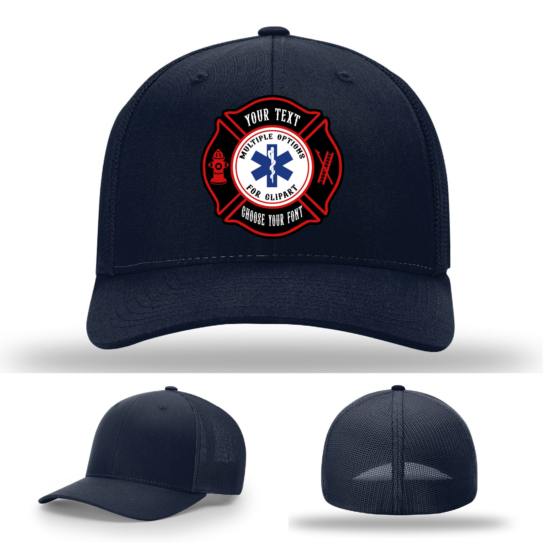 Firefighter hat with one Maltese Cross patch example
