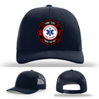 Custom firefighter hat with Maltese Cross patch shown