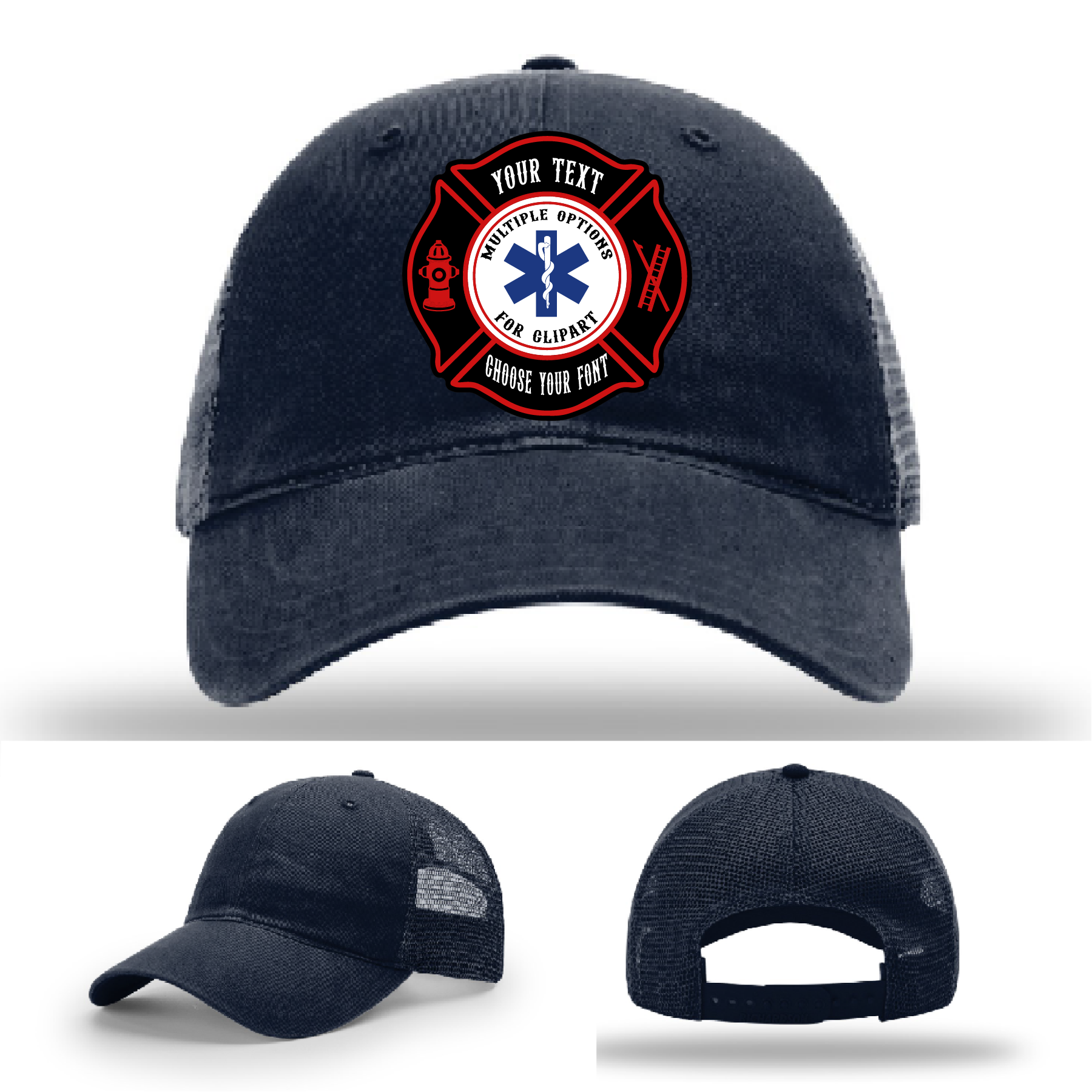 Custom firefighter hat featuring Maltese Cross patch sample