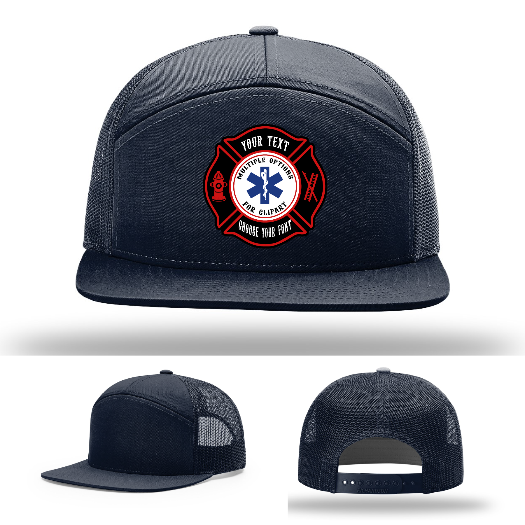 Firefighter hat showing one Maltese Cross patch example