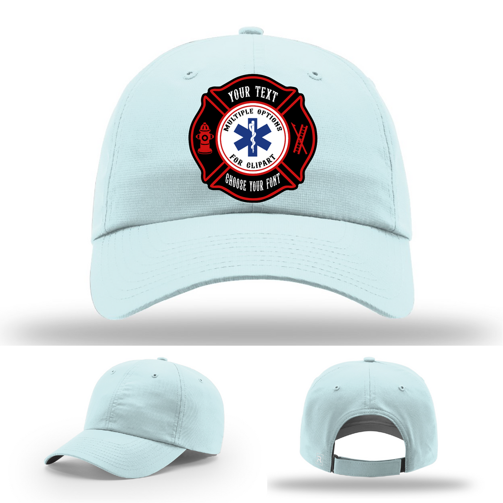 Firefighter hat with Maltese Cross patch example