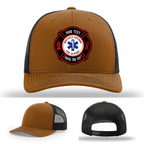 Firefighter hat showing Maltese Cross patch design example