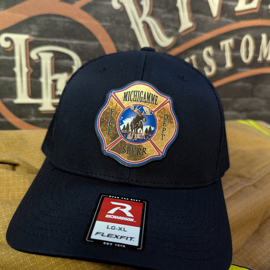 Michigamme Spurr Fire Department leather patch firefighter hat built for duty pride