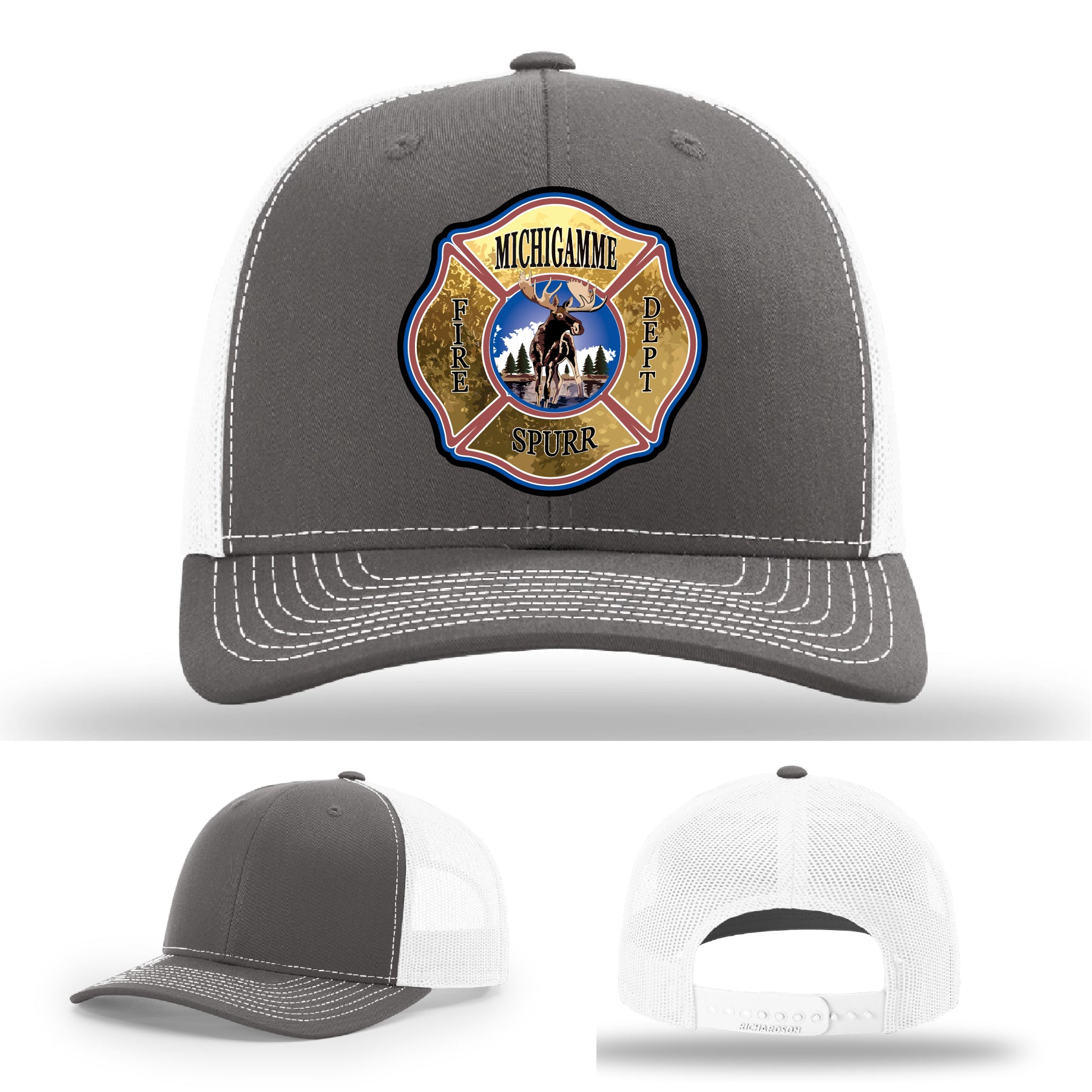 Michigamme Spurr firefighter gear hat with handcrafted leather patch and rugged fit