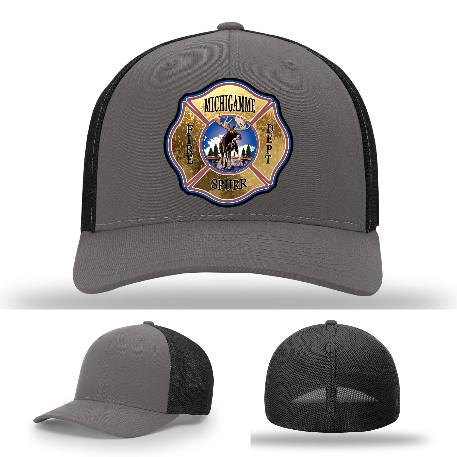 Michigamme Spurr firefighter hat made with premium Richardson build and leather patch