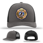 Custom fire department hat featuring Michigamme Spurr leather patch for firefighters