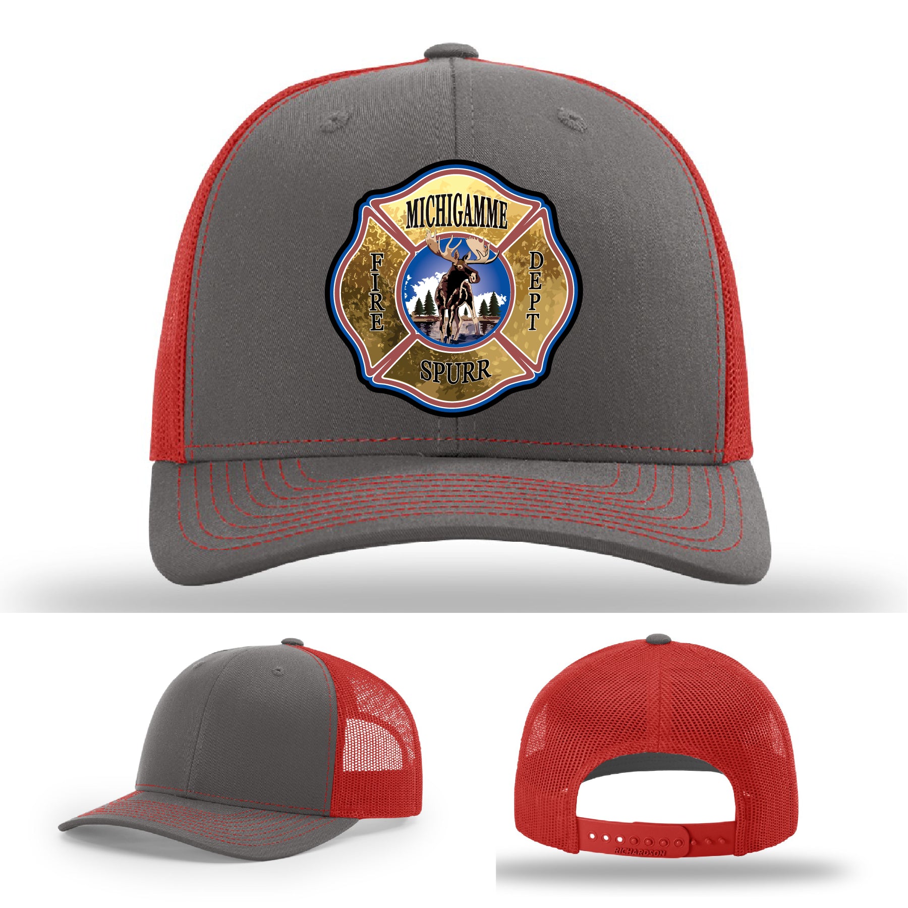 Michigamme Spurr firefighter hat with firehouse approved leather patch design