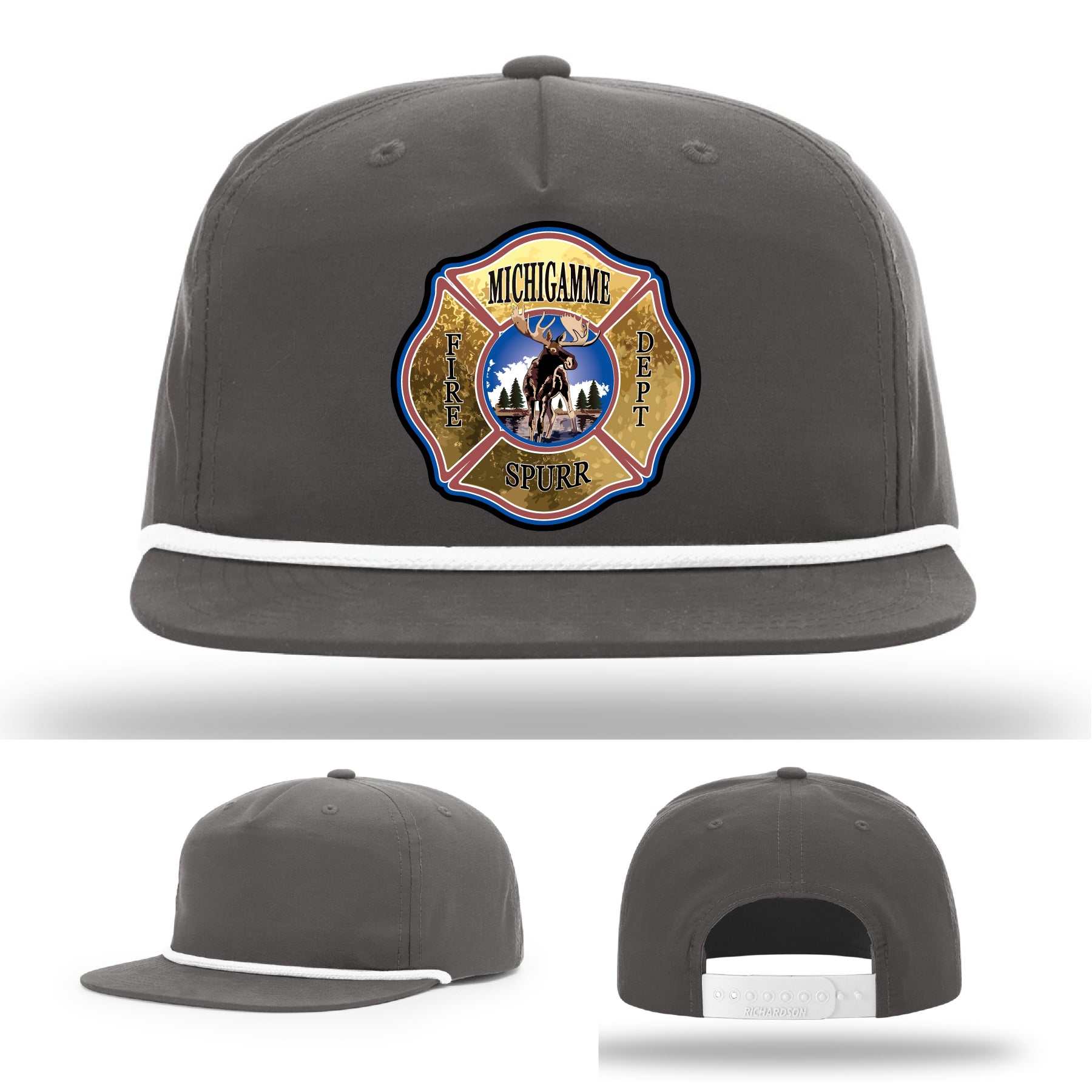 Firefighter hat crafted with Michigamme Spurr FD leather patch for station identity