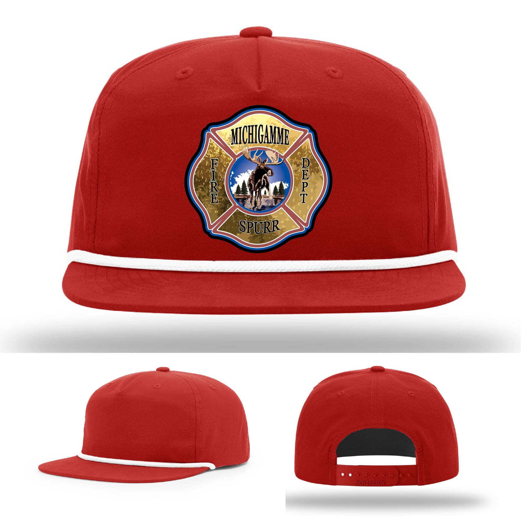 Rugged firefighter hat featuring Michigamme Spurr custom leather patch