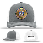Michigamme Spurr Fire Department hat with custom leather patch and bold detailing