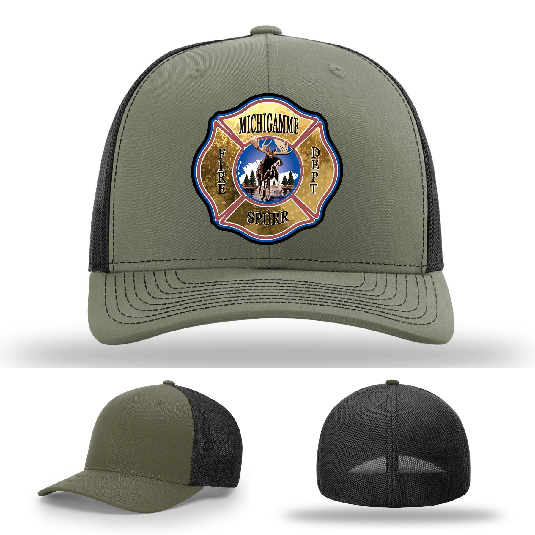 Firefighter hat built for Michigamme Spurr FD with handcrafted leather patch