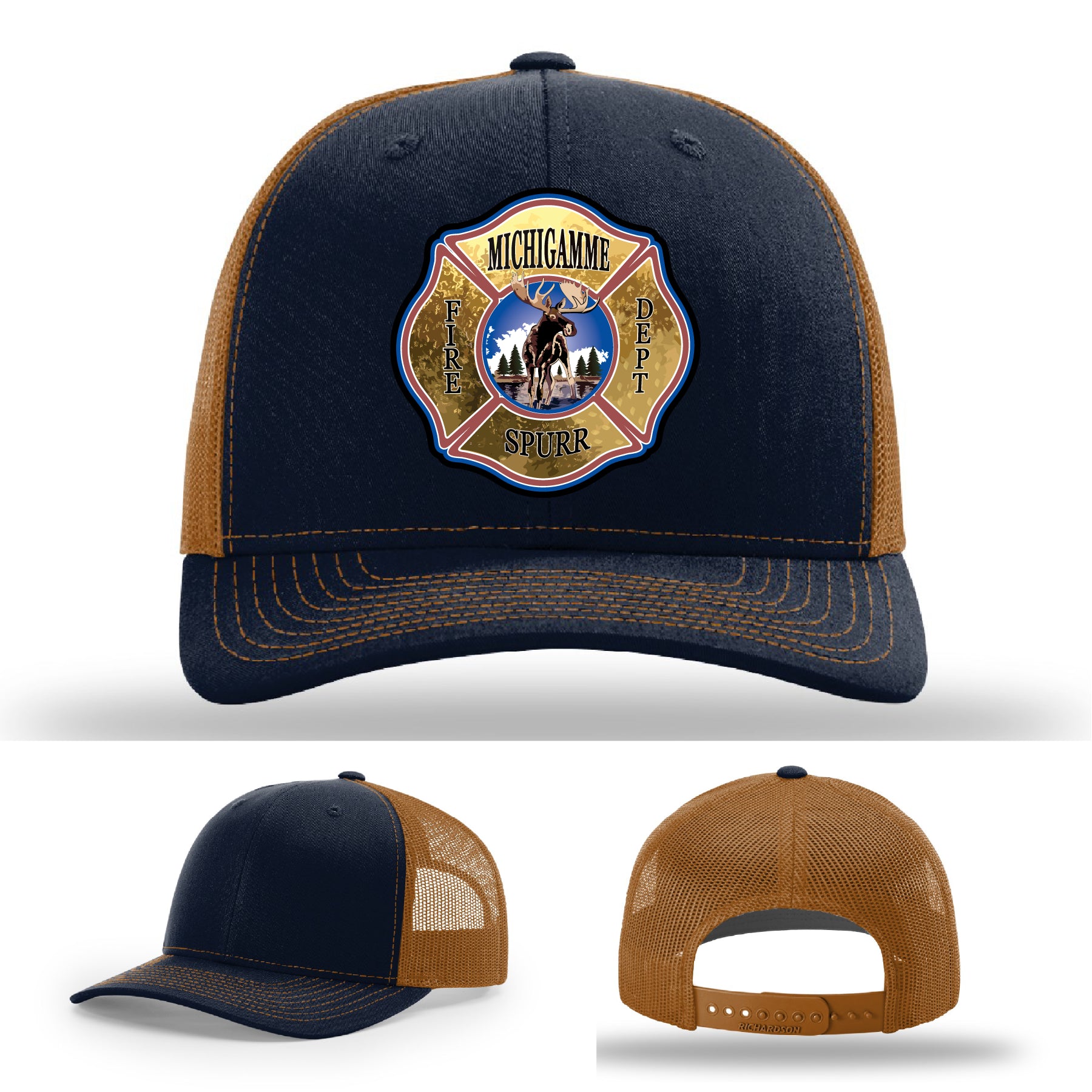 Michigamme Spurr Fire Department hat designed with authentic leather patch