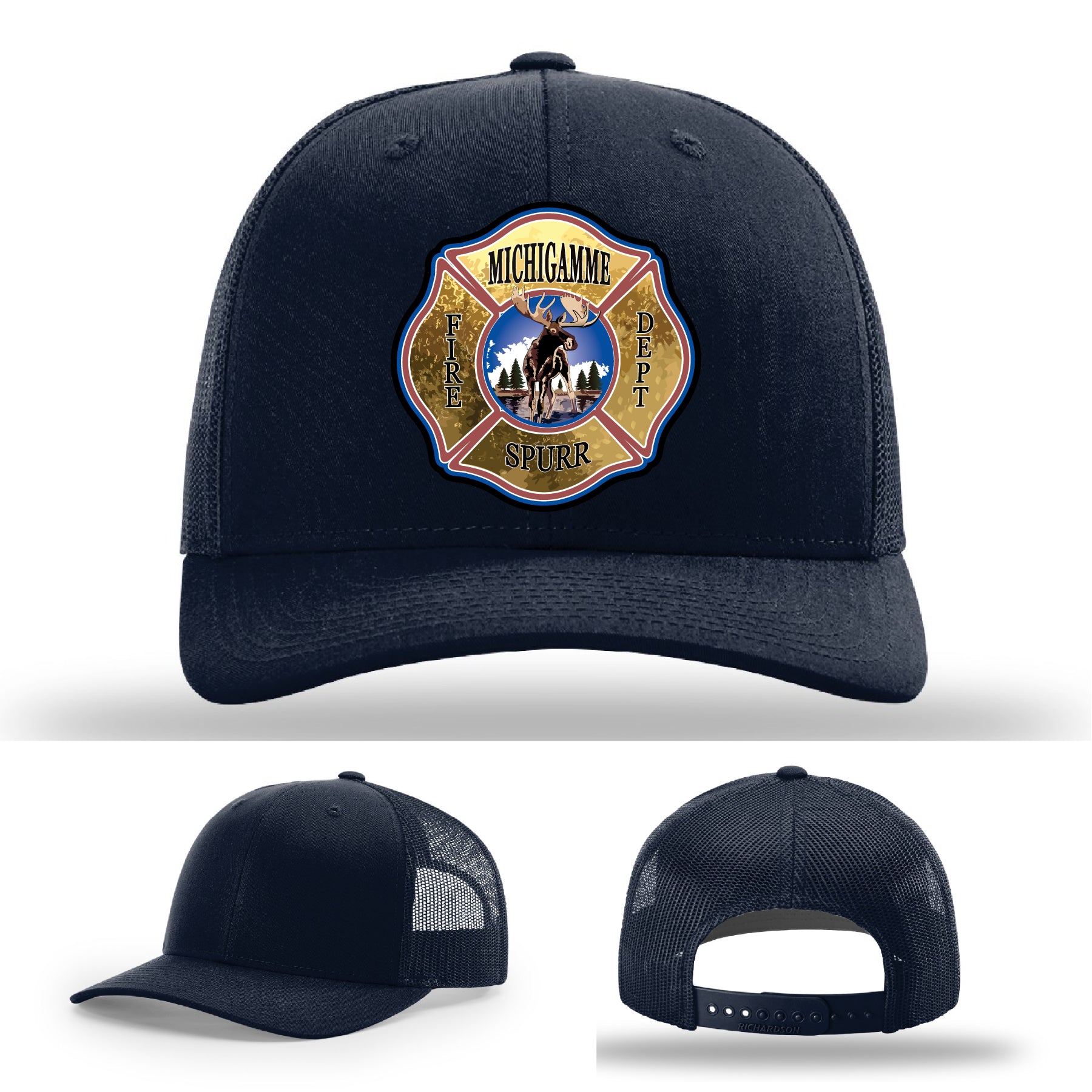 Michigamme Spurr firefighter station hat with durable leather patch
