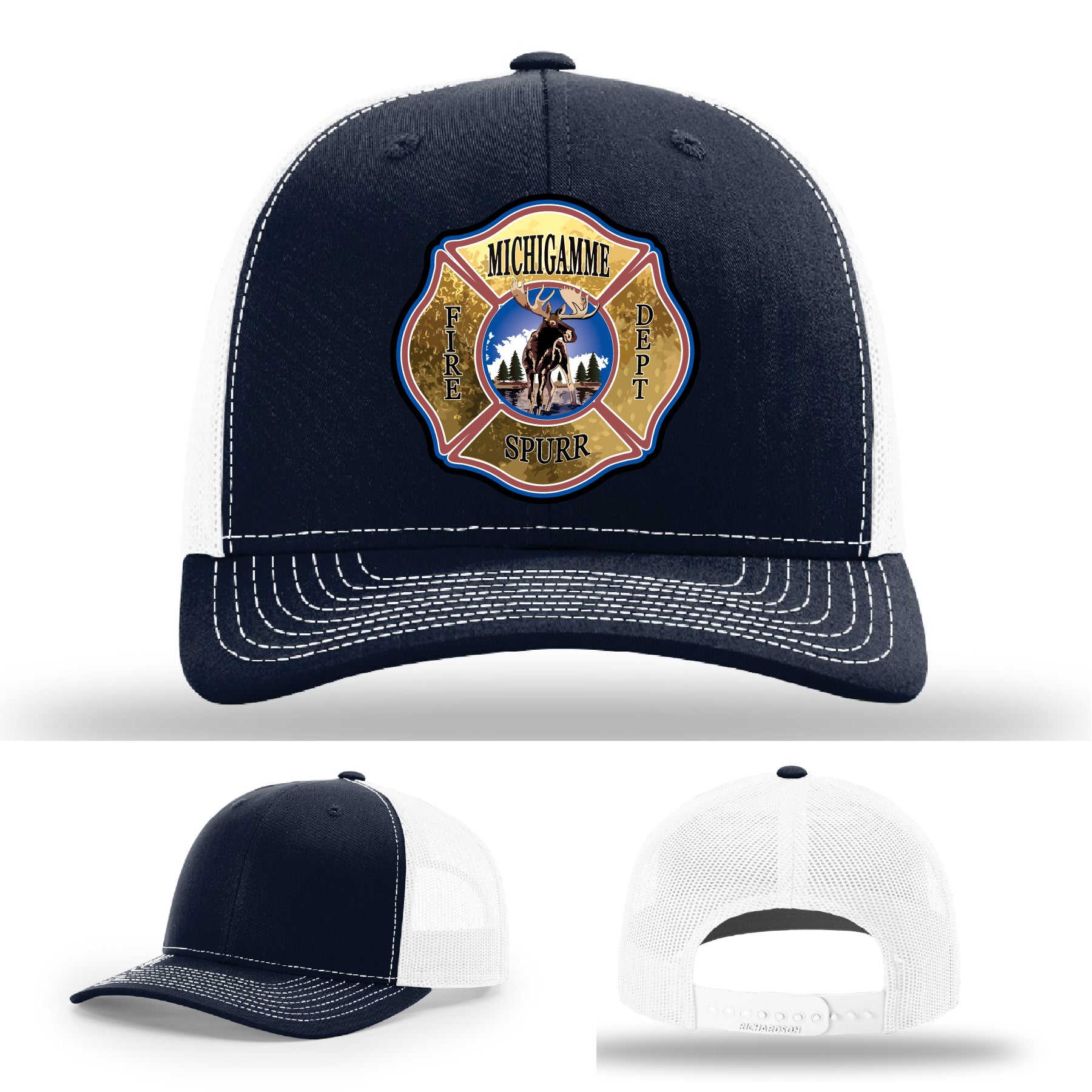 Firefighter hat with Michigamme Spurr custom patch made of real leather
