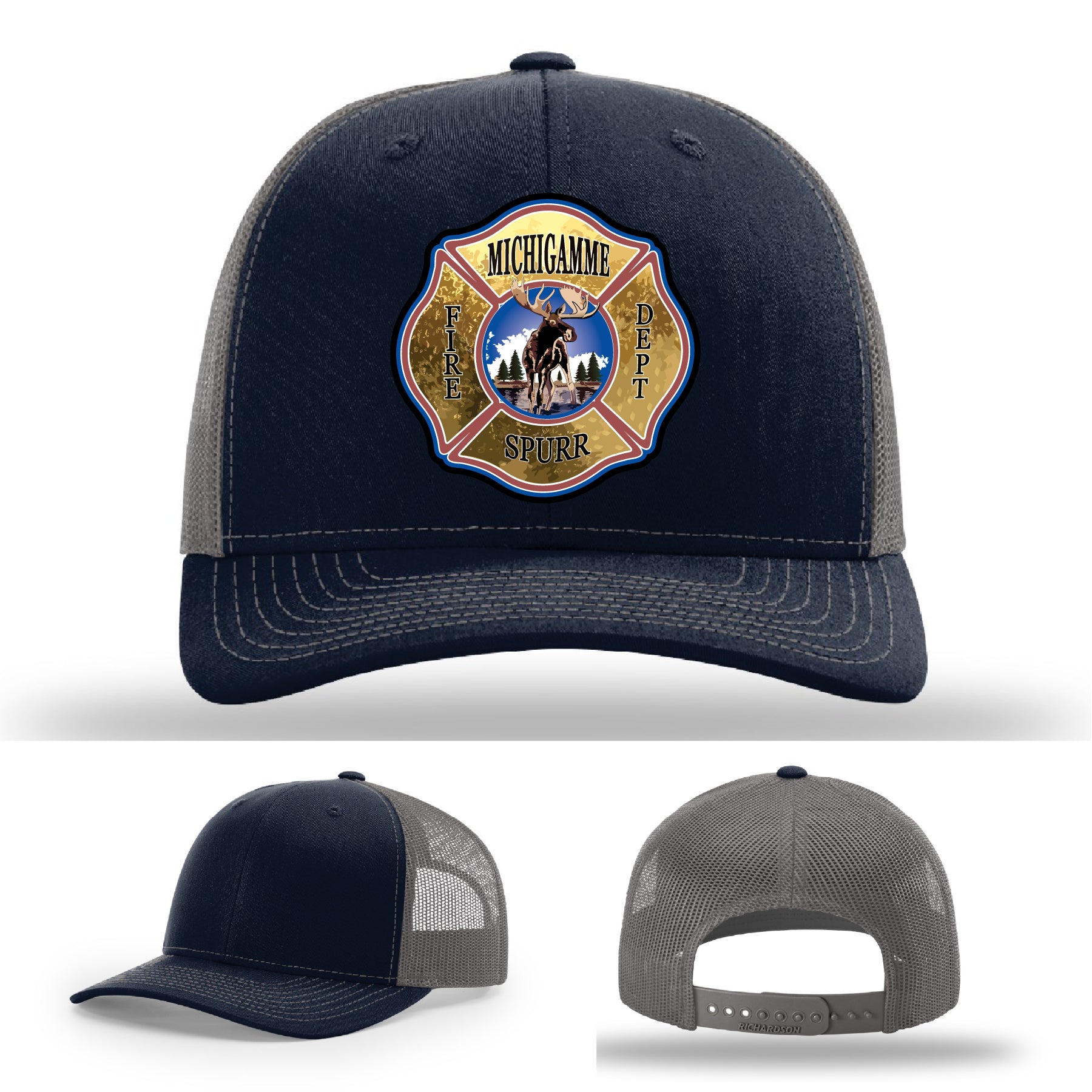 Michigamme Spurr firefighter hat with rugged Richardson base and leather patch